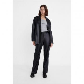 Stradivarius Faux Leather Cargo Trousers in Black