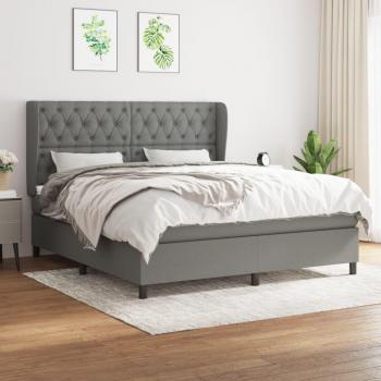 Cama box spring suave con colchón de tela gris oscuro 160x200 cm