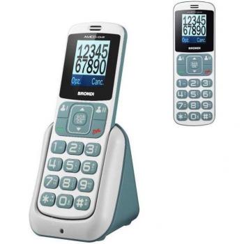 Teléfono Móvil Brondi Amico Home Dual SIM para Ancianos con Tastas Grandes, Tasto SOS y Función de Remoto, Color Blanco/Gris 1.77