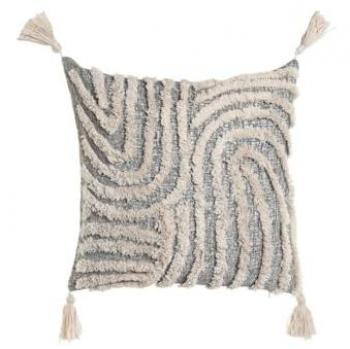 Cojín Home ESPRIT Blanco Gris Borlas Boho 45 x 15 x 45 cm