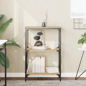Librería de 3 estantes en madera de ingeniería, dimensiones 56x35x90,5 cm, disponible en colores Negro, Roble Sonoma y Roble ahumado, ideal para oficina, estudio o dormitorio