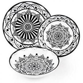 Excelsa Boheme Noir - Vajilla de 18 piezas, porcelana, color negro
