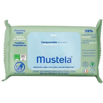 Mustela Compostable Cleansing Wipes for Normal Skin with Fragrance for Children from Birth, 60 Wipes
