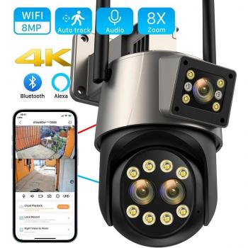 Cámara IP 4K de 8 MP para exterior con WiFi, tres lentes, zoom 8X, detección humana AI y seguimiento automático, compatible con Onvif iCSee
