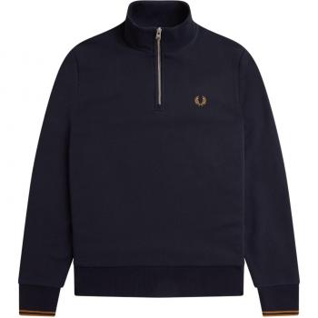 Fred Perry Men's Half Zip Sweatshirt - Navy/Dark Caramel - Size 2XL