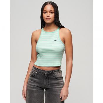 Camiseta de mujer sin mangas a rayas con logo essential y espalda olímpica