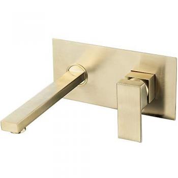 Grifo de Lavabo Empotrado Cuadrado Monomando Dorado Cepillado con Protección PVD - Serie Tajo