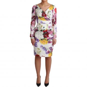 Dolce & Gabbana White Floral Print Silk Long Sleeve Dress - IT36 | XS