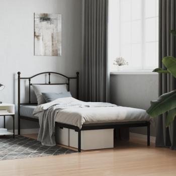 vidaXL Metal Bed Frame without Mattress with Headboard Black 100x190cm