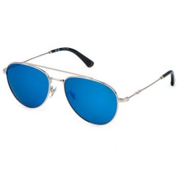 Police Origins Lite 29 Polarized Mirrored Sunglasses, Total Shiny Palladium, Smoke/Mirror Blue, 57mm