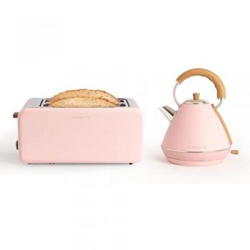 Pack Tostadora Retro y Hervidor de Agua 1,7L Rosa Pastel