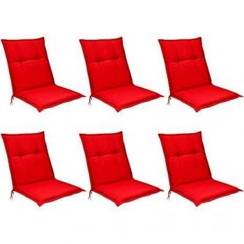 Set de 6 Cojines para Sillas de Exterior y Tumbonas, Base nl 100x50x6cm, Imbottitura Comoda y Suave en Color Rojo