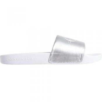 Chanclas Calvin Klein Jeans Slide Ny Pearl para mujer, color plata, ideales para playa y piscina