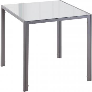 Mesa de Comedor de Cristal para 4 Personas con Patas de Metal Gris