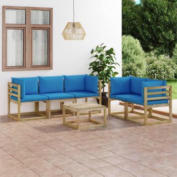 Conjunto de Muebles de Jardín de 6 Piezas con Cojines Azul Claro
