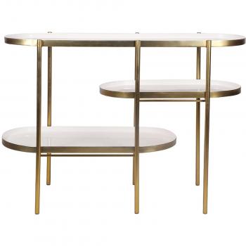 Mesa consola lacada blanca con metal cepillado dorado ZURIA