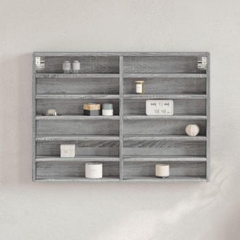 Vitrina de madera de ingeniería 80x8,5x58 cm en Blanco, Negro y Roble Sonoma, mueble de almacenaje estantería para oficina, estudio y dormitorio