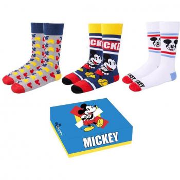 Disney Mickey Mouse - Pack de 3 Calcetines con Estampado de Mickey, Talla 40-46, para Niños y Niñas, Producto Oficial Disney