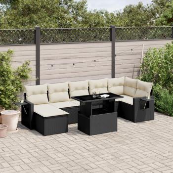 8-Piece Black Poly Rattan Garden Sofa Set with Cushions