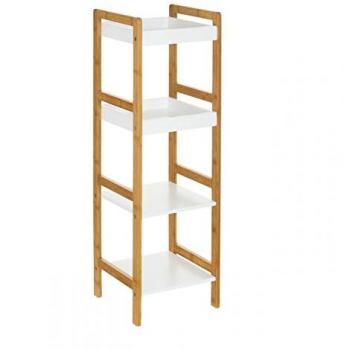 Estantería de 4 baldas nórdica Blanca de bambú para cuerto de baño Basic - LOLAhome