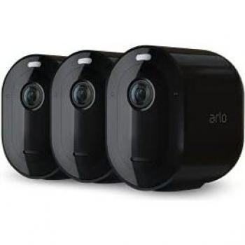 Arlo Pro4 Spotlight, 3 cámaras de vigilancia WiFi, Inalámbrico, Luz y sirena integrados, sensor de movimiento, audio bidireccional, visión nocturna de colores, no necesita de SmartHub, Negro, VMC4350B
