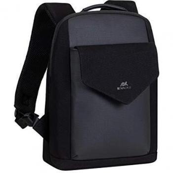 Mochila Rivacase 8521 para laptop de hasta 13.3 pulgadas, color negro, diseño urbano, fabricada en lona, con compartimentos organizadores y acolchado para protección del dispositivo