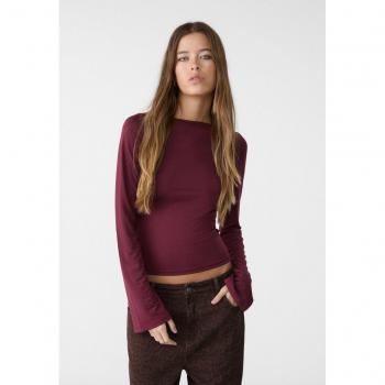 Burgundy Polyamide Boat Neck T-shirt Large