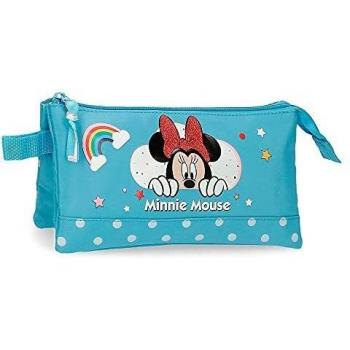 Disney Minnie Rainbow Estuche Triple Azul 22x12x5 cms Poliéster