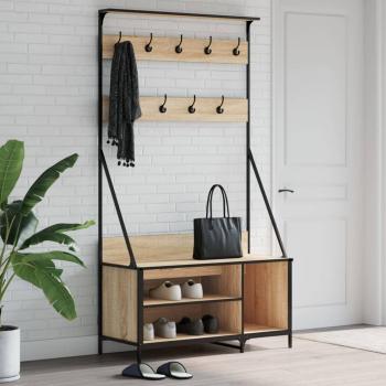 Perchero con zapatero roble Sonoma 100x41x184 cm Marrón