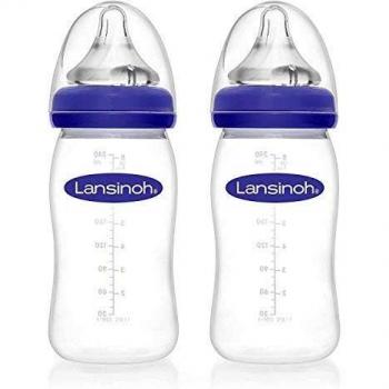 Lansinoh mOmma - 2 botellas con amplia pezones cuello tamaño onda natural M, 240 ml