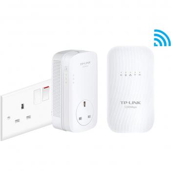 TP-Link AC1750 Powerline Adapter Kit with Dual Band Gigabit, Wi-Fi Clone and Auto-Sync, 1200 Mbps Speed, Passthrough Range Extender/Booster/Hotspot, Broadband Extender - UK Plug (White, Pack of 2)