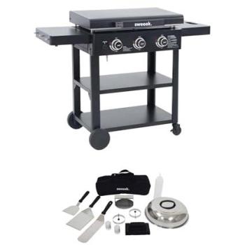 Plancha de gas 3 quemadores acero inoxidable 12kW con carrito y utensilios - Raoul