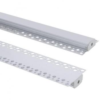 Perfil de Aluminio para Integración en Escayola/Pladur con Tapa Continua para Tira LED hasta 20 mm - Aluminio 10 m Semi-transparente