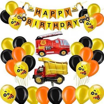 Decoración Cumpleaños Niño Decoración Cumpleaños Construcción Globos de Grúa Excavadora Camión ,Construcción Pegatinas , Adornos para Tartas para Niños