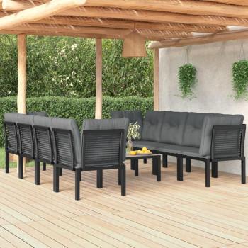 Juego de muebles de jardín 9 piezas en Polyrattan negro y gris