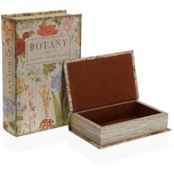 Caja Decorativa Versa Botany Libro Lienzo Madera MDF 7 x 27 x 18 cm