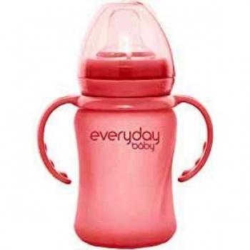 Biberón de vidrio Heathy+ con boquilla anti-derrame 150 ml - Rosa