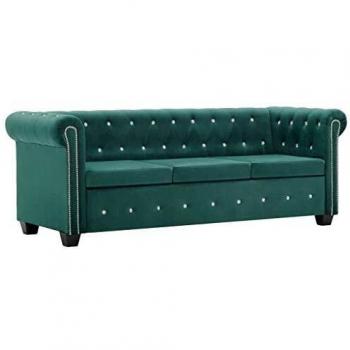 vidaXL Sofá Chesterfield de 3 Plazas Terciopelo 199x75x72cm Verde Mobiliario