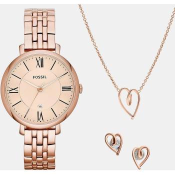 Reloj Fossil Jacqueline ES5252SET para Mujer con Collar y Aretes de Acero Inoxidable Color Rosado, Diámetro de 36 mm