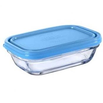 Fiambrera Rectangular Duralex Freshbox Azul 400 ml, vidrio ultra resistente, apta para microondas y lavavajillas
