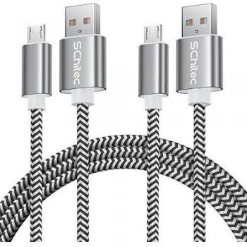 Cable Micro USB, （2Pack-3Meter） Cargador Micro USB 2.4A Carga Rápida Cable USB -GARANTÍA DE por Vida- Compatible con Android, Samsung, HTC, Huawei, Xiaomi, Kindle y más - Plata Negro
