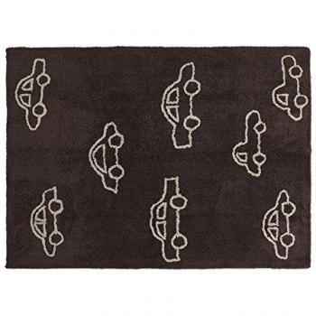 Happy Decor Kids -Alfombra Lavable Coches 100% Algodón Natural -Marrón- 160x120 cm