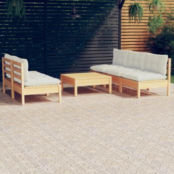 6-Piece Pinewood Garden Lounge Set with Cream Cushions