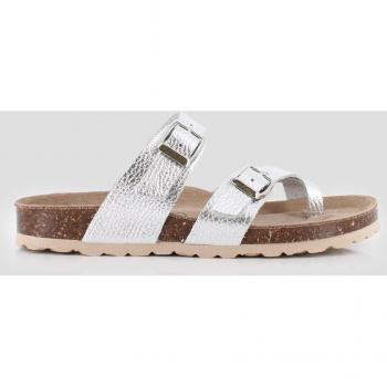Sandalias planas de mujer de piel con tiras cruzadas plateadas Blogger GINEBRA 81505