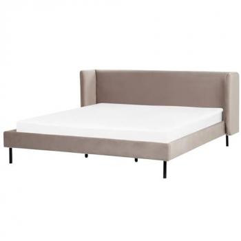 Cama Super King Size de Terciopelo Gris Pardo con Cabecero Alto y Patas Negras 180 x 200 cm Arette