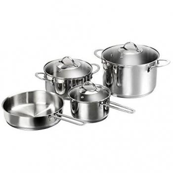 Karcher 125440 Batería de Cocina Jana, Incl. Tapas de Cristal, Apta para inducción, 4 Piezas, Acero Inoxidable