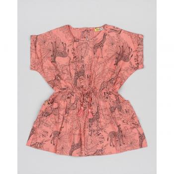 Vestido Niña Estampado Selva con Cintura Ajustable y Bolsillos Laterales