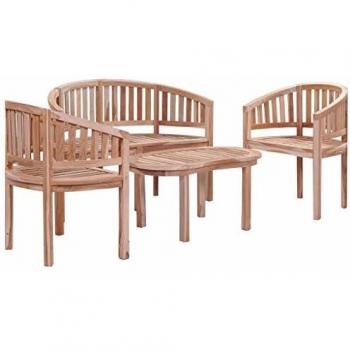 vidaXL Madera Teca Maciza Juego de Muebles de Jardín 4 Piezas Exterior Patio