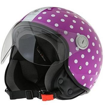 Rodeo Drive RD105N – Casco demi-jet con visera tipo piloto, con lunares, color violeta, talla XS