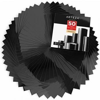 Arteza Láminas de vinilo adhesivo | Color negro brillante | 50 hojas de pvc de 30,5 x 30,5cm | Vinilos impermeables para interiores y exteriores | Compatibles con otras máquinas de corte